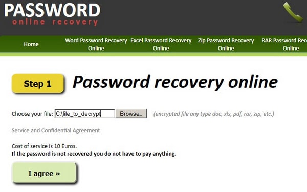 Online excel password recovery