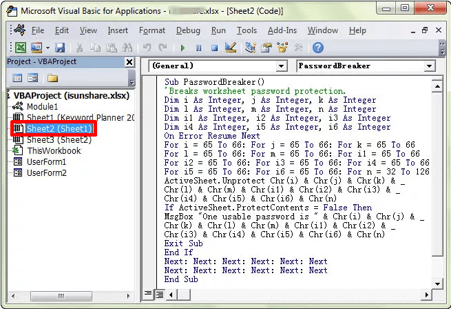 type code in vba module