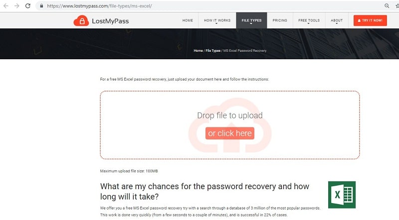 lostmypass online password recovery for excel