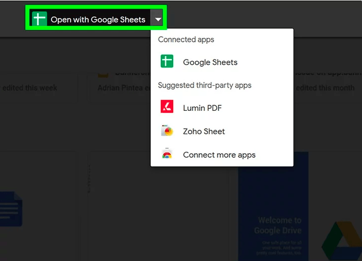 open Excel file with google sheets