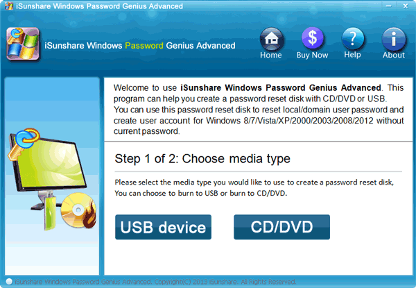 Choose Media Type to crack Windows 8 password