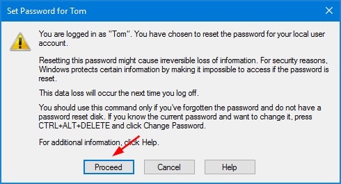 proceed to set password Windows 10