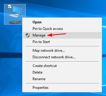 this pc manage in Windows 10