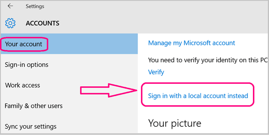 Windows 10 Sign in With a Local Account