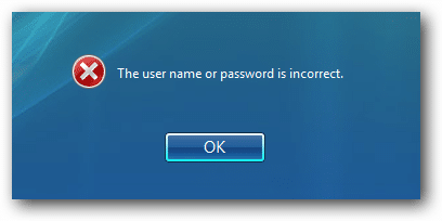 incorrect password entered in windows