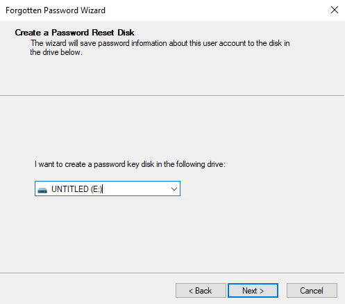 choisissez le disque de réinitialisation de mot de passe de Windows 7