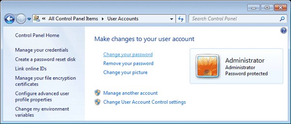 change le mot de passe de Windows