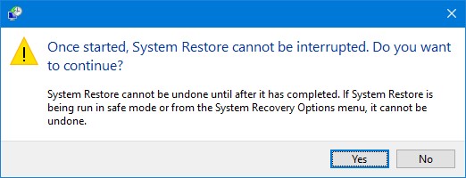 confirm system restore to bypass Windows 10 password