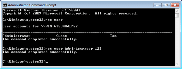 reset Windows 8 password with cmd