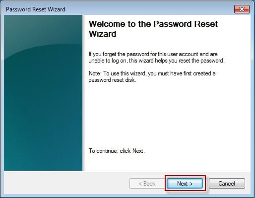 windows 7 password reset wizard