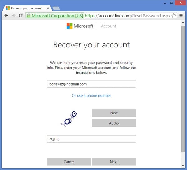 recover microsoft account in Dell laptop