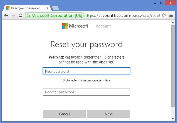 reset microsoft account password to get Asus laptop password reset