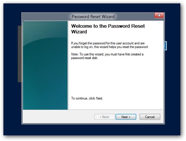 password reset wizard in Windows 8/8.1