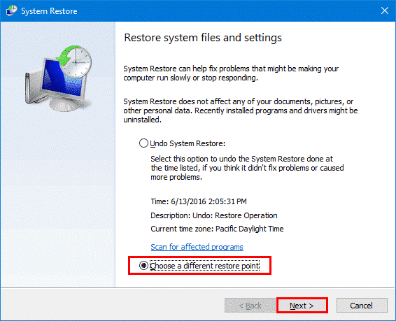 restaurar los archivos del sistema y la configuración