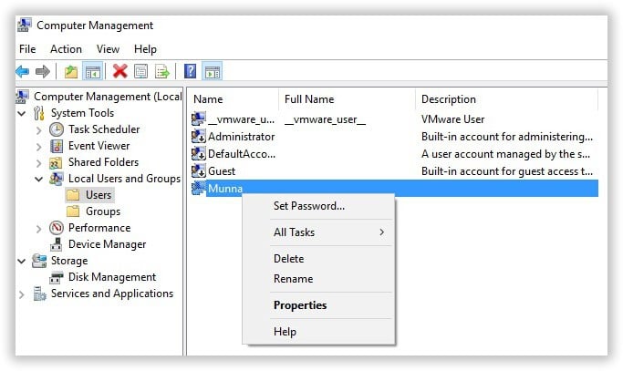 use computer management to bypass Windows 10 password