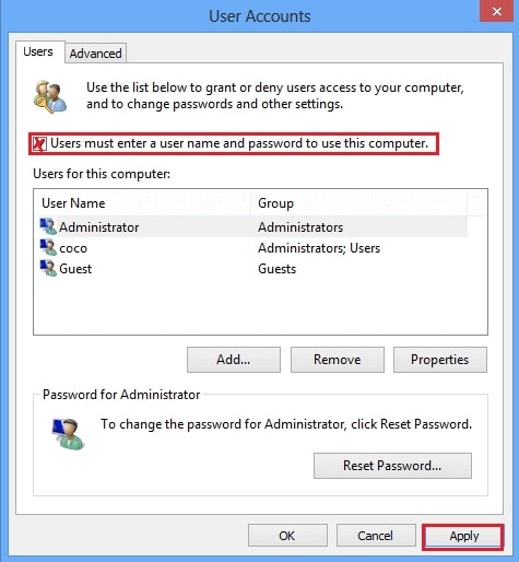 выберите учетную запись Windows 8 пароль которой вы хотите удалить