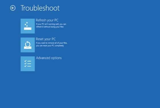 choose reset our pc in windows 8
