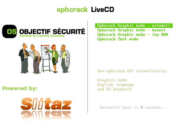 automatic boot ophcrack live cd