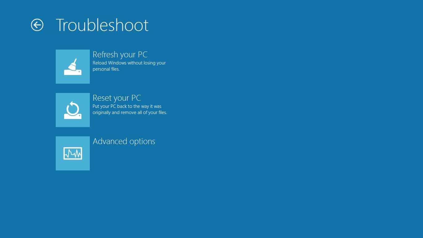 Windows 10 troubleshoot in advanced option