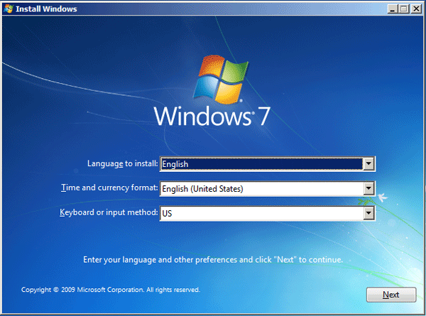 Install Windows 7 from installation cd