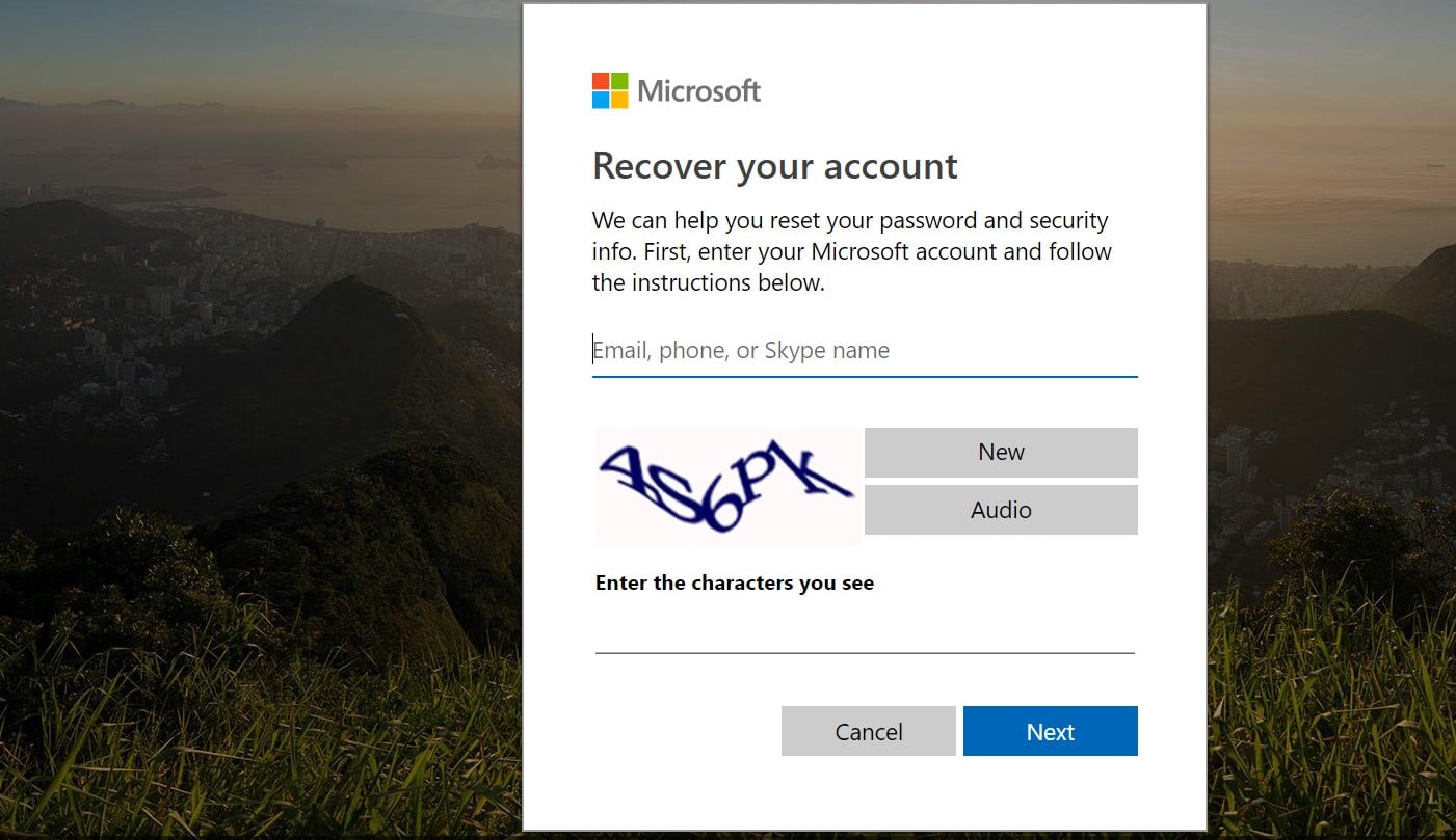 Microsoft recover your account for Surface Tablet