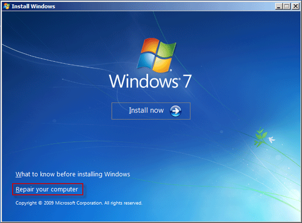 Repair your computer in Windows 7