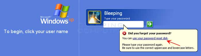 use password reset disk to unlock Acer laptop password