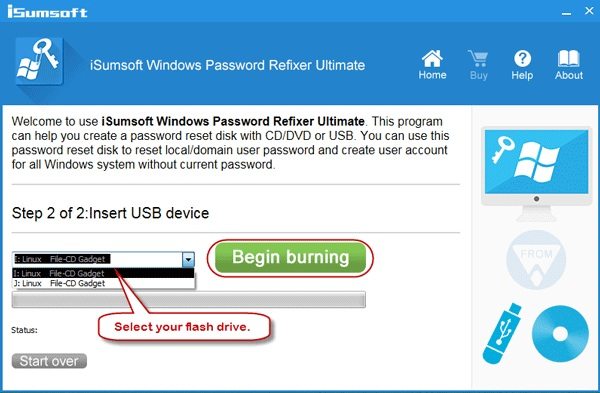 isumsoft windows password refixer commence à graver