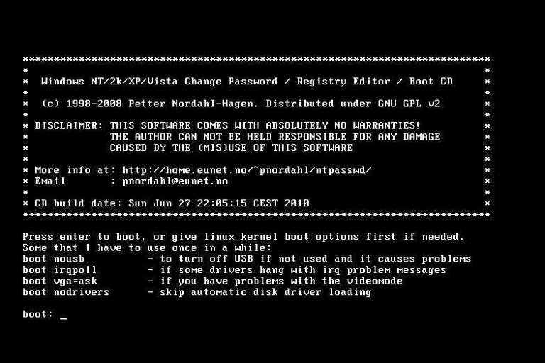 windows nt password recovery disk
