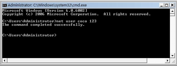 reset laptop password with command