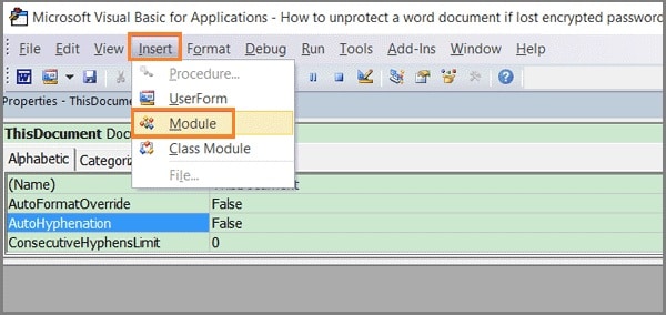module for vba password recovery word file