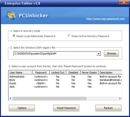 password reset button - pc unlocker