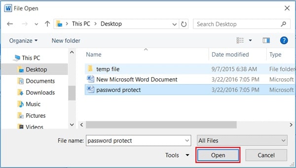 select password protected word file