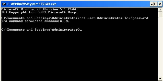 Windows XP command to reset password