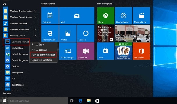 select command prompt in windows10 tablet