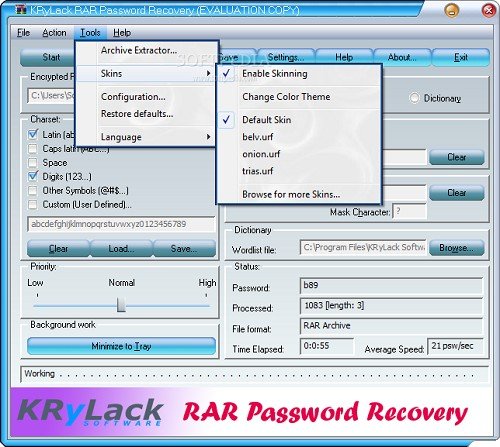 krylack rar password recovery