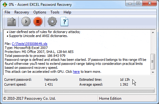 accent excel password recovery