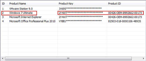 showing Windows 7 product keys