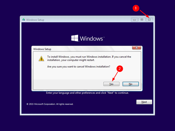 cancel windows installation