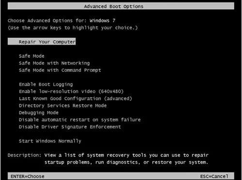 repair your computer in safe mode of windows 7