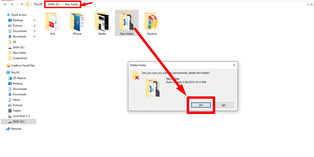 delete folder in windows