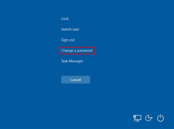 windows 10 change password without ctrl alt del