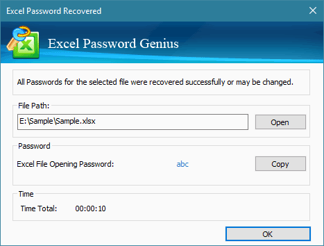 remove password from excel file 2007 is completed with tool