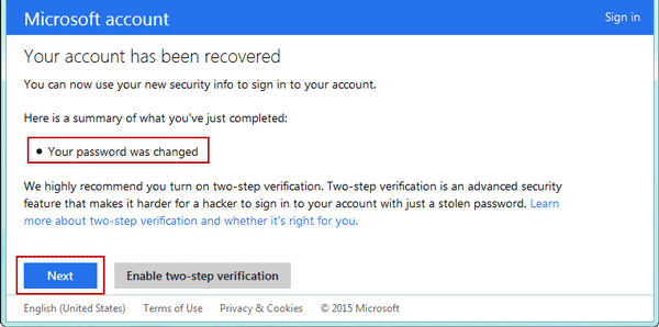 your microsoft account has been recovered