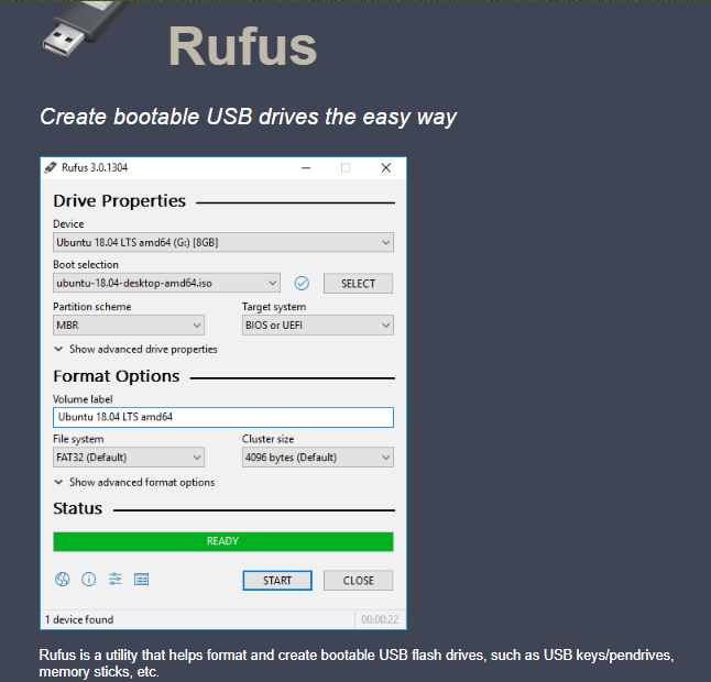 create bootable USB drive with rufus