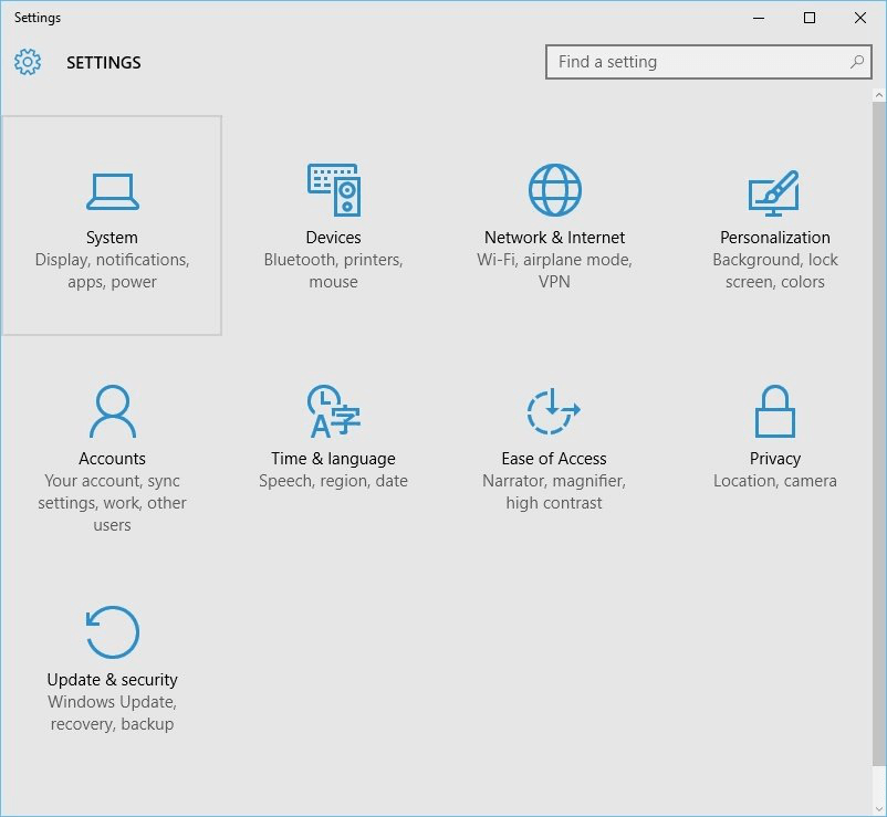 settings system in windows 10